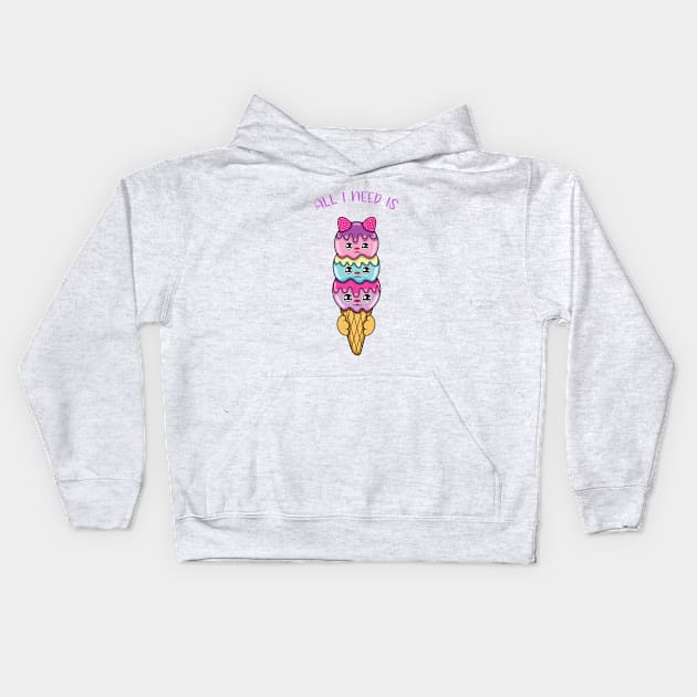 All i need is ice cream, cute ice cream kawaii for ice cream lovers. Kids Hoodie by JS ARTE